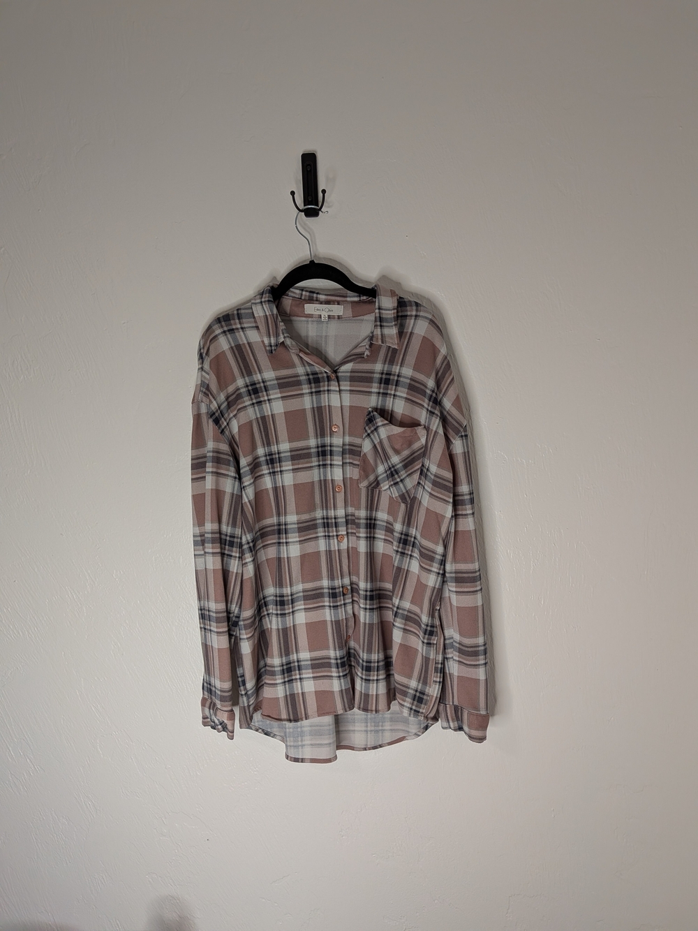 Women's Plaid Button-Down Shirt in Taupe and White
